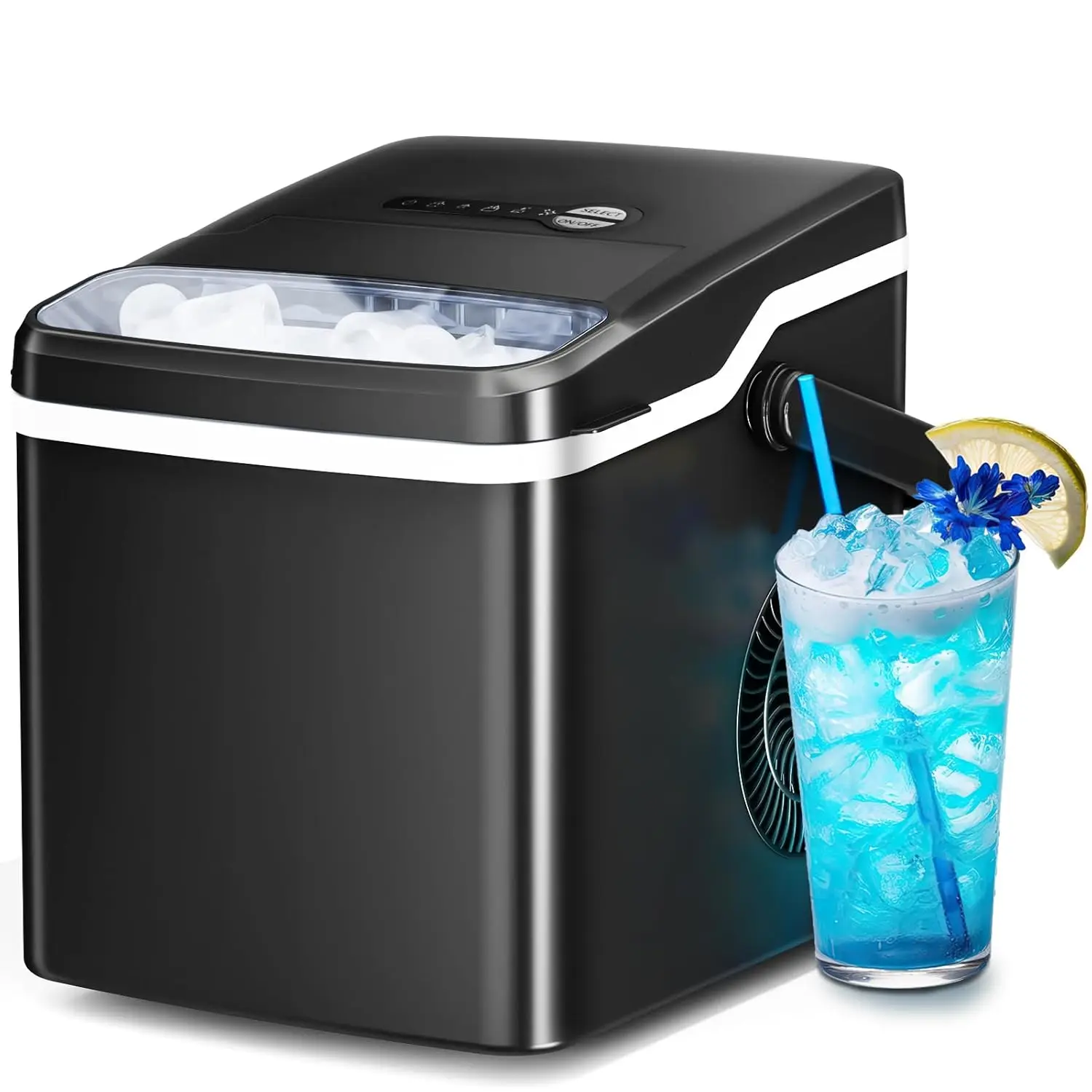 

Ice Maker Countertop with Auto-Cleaning, 26Lbs/24Hrs, 9 Cubes in 6 Mins, One-Click Button, Black