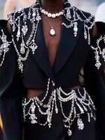 TWOTWINSTYLE Hollow Out Patchwork Diamonds Blazers For Women Notched Collar Long Sleeve Spliced Button Temperament Blazer Female 4