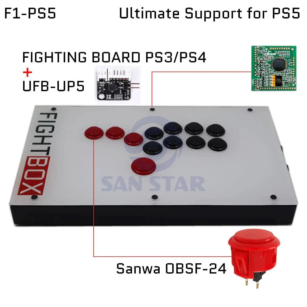 

F1-PS5 All Buttons Sanwa OBSF-24 30 Hitbox Fight Stick Game Controller Arcade FightBox Joystick For PS5/PS4/PS3/PC