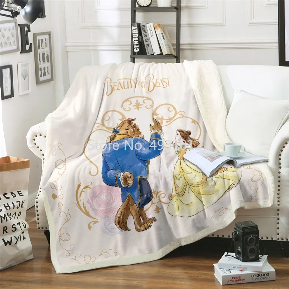 Disney Cartoon Baby Blanket Beauty and Beast Blankets Throw for Bed Sofa Bedspread Bedding Sherpa Blankets Boys Girls Kids Gift