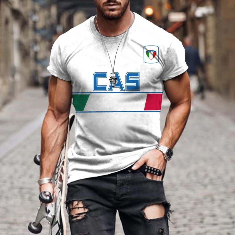 Summer Men 3D Italy Letter Printing Tops Tees Casual T-shirt Male Sports Short Sleeve Clothing Boys Girls Fashion Streetwear