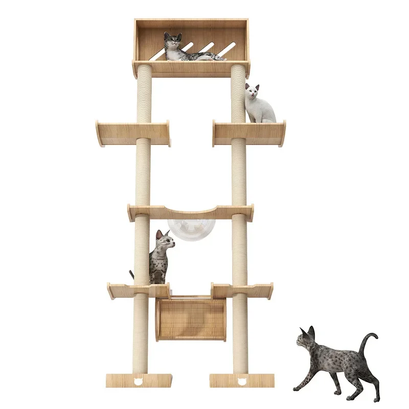 

Leaning Tower Cat Stand Jumping Platform Nest Space Capsule Cat Tower Solid Wood Multi-layer Tower