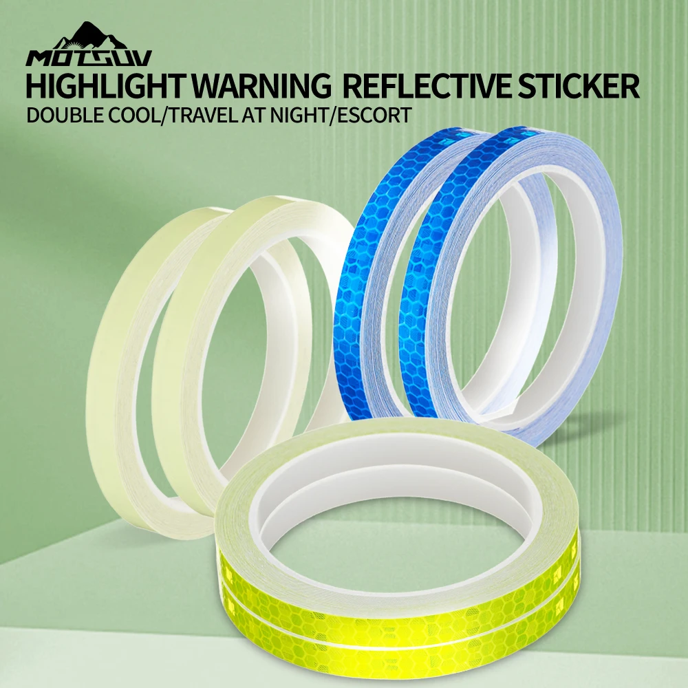 MOTSUV-Autocollants de Casting pour Roues de Vélo, 1cm x 8m, Autocollants VTT, Bande Réfléchissante Fluorescente, Bandes de Casque de Vélo, Décoration de Sécurité en Iodine