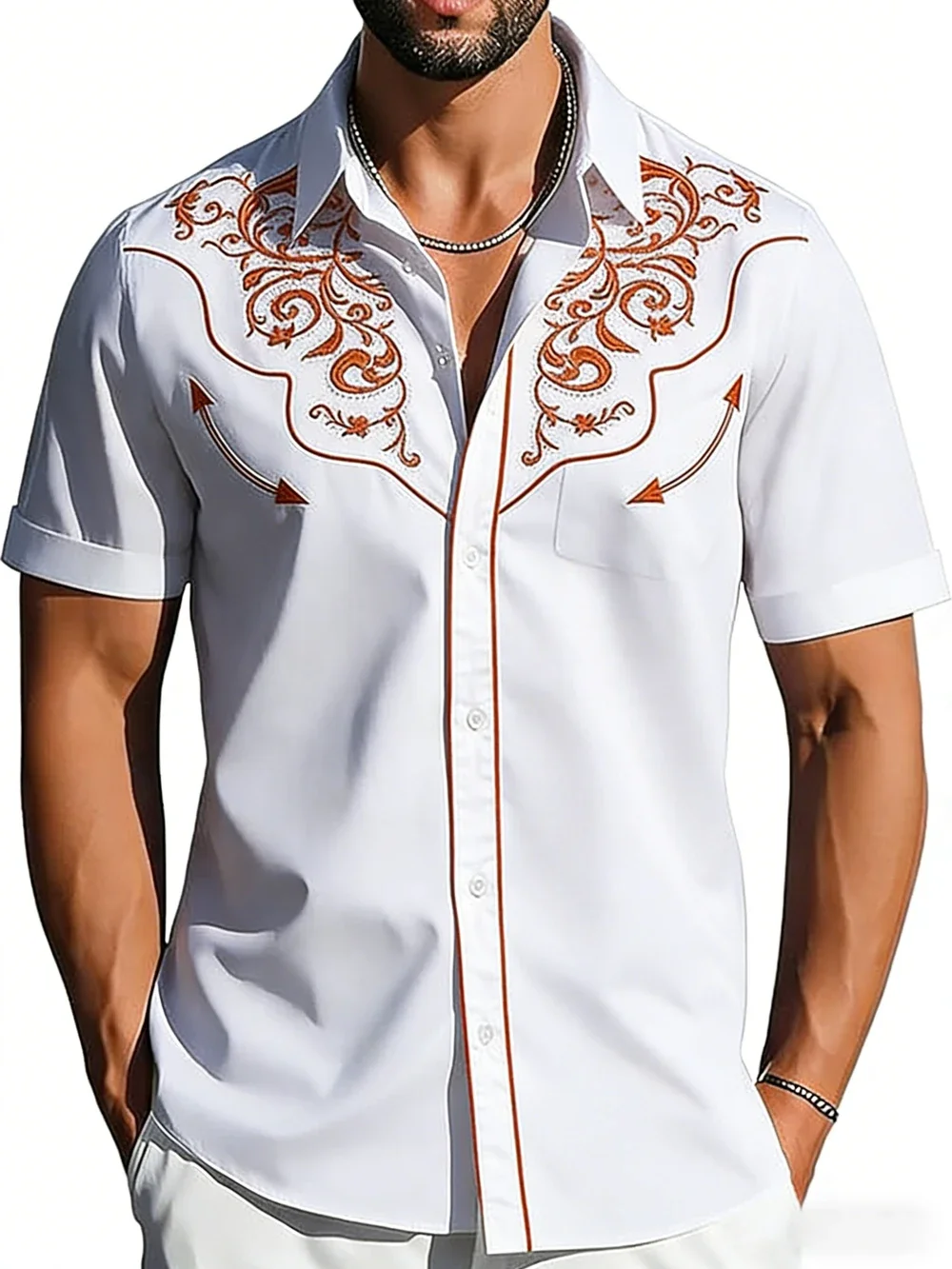 Men's Country Style Short Sleeve White Shirt Western Denim HD 3D Printed Black Shirt Hawaiian Vacation Performance Top for Men