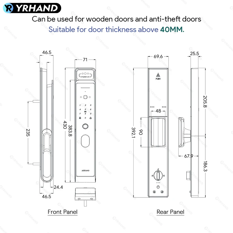 YRHAND-Fechadura de porta inteligente com câmera, reconhecimento facial, Wi-Fi, 3D, interfone em tempo real, aplicativo remoto, casa inteligente