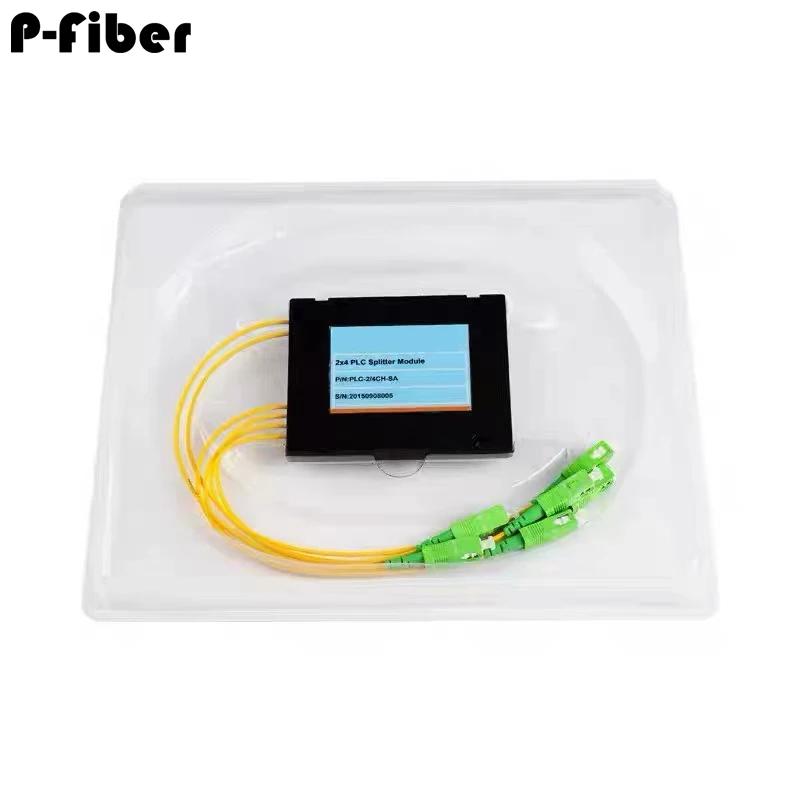 2x4 PLC splitter module 3pcs 2*4 optical fiber box type SC FC ST LC pigtails type Cassette FTTH coupler yellow 2:4