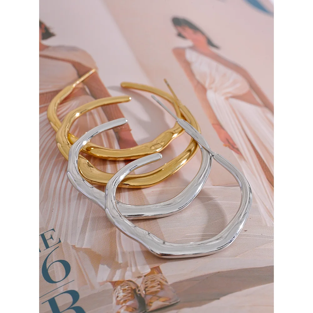 Yhpup Minimalistyczne geometryczne eleganckie kolczyki ze stali nierdzewnej Wodoodporny metal Pozłacany 18K Prosty codzienny prezent z biżuterią wysokiej jakości — zdjęcie 5