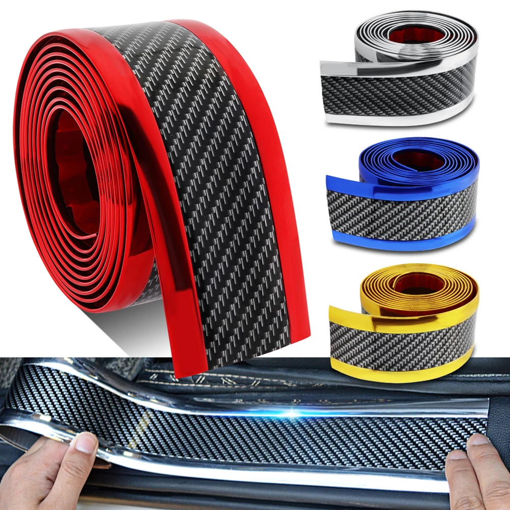 

2M Double Colors Carbon Fiber Protector Car Stickers Door Edge Guard Film Rubber Moulding Trim Strip DIY For Styling Accesso