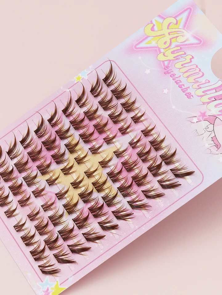 80 racimos de pestañas postizas marrones de ojo de gato estilo zorro natural, herramientas de maquillaje, paquetes de pestañas segmentadas naturales 4