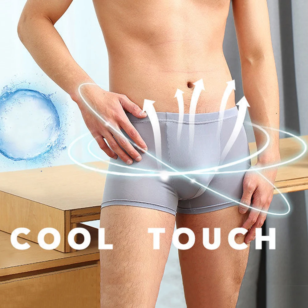 Men Underwear Ice Silk Seamless Boxer Shorts U Convex Pouch Soft 3D Sexy Men\'s Underpants Boxer Shorts homme Cuecas Male Panties