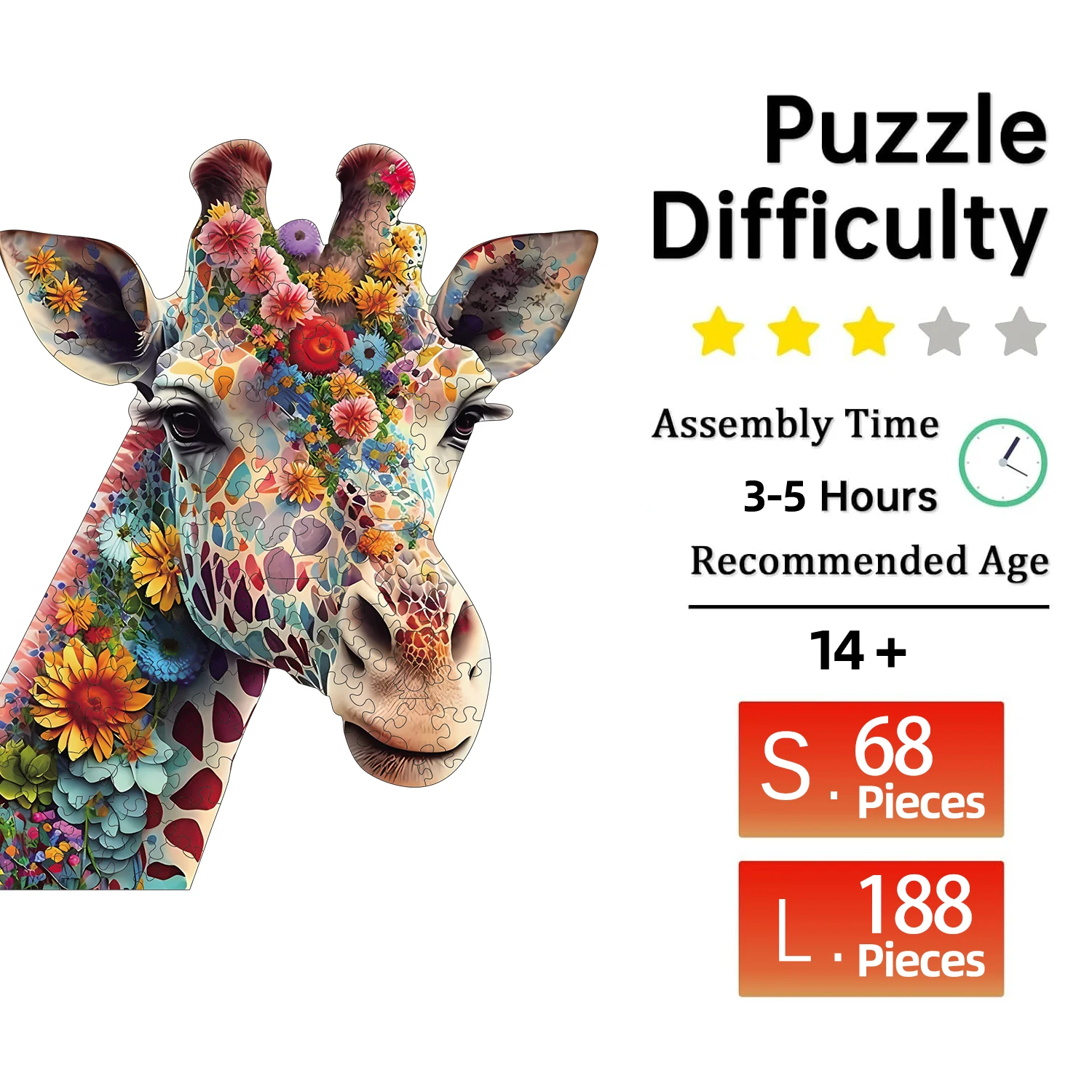 Puzzle in legno con giraffa floreale, puzzle magico ad alta difficoltà, giocattolo intellettuale, regalo per le vacanze di compleanno, gioco per famiglie, decorazioni per la casa