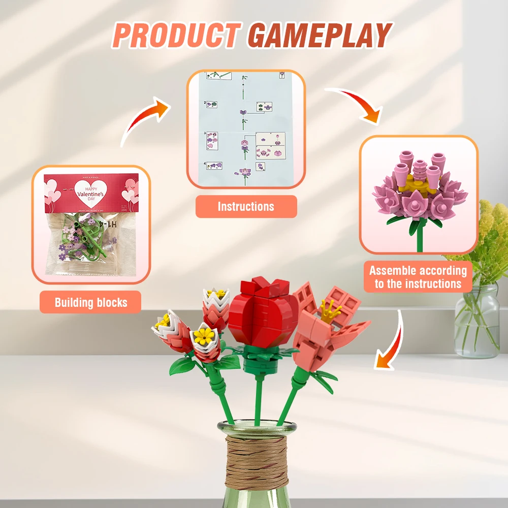 24 Packungen Blumenstrauß Baustein Ewiges Leben Blume DIY Modell Blöcke Blume Ziegel Valentinstag Geschenk Home Desktop Dekoration
