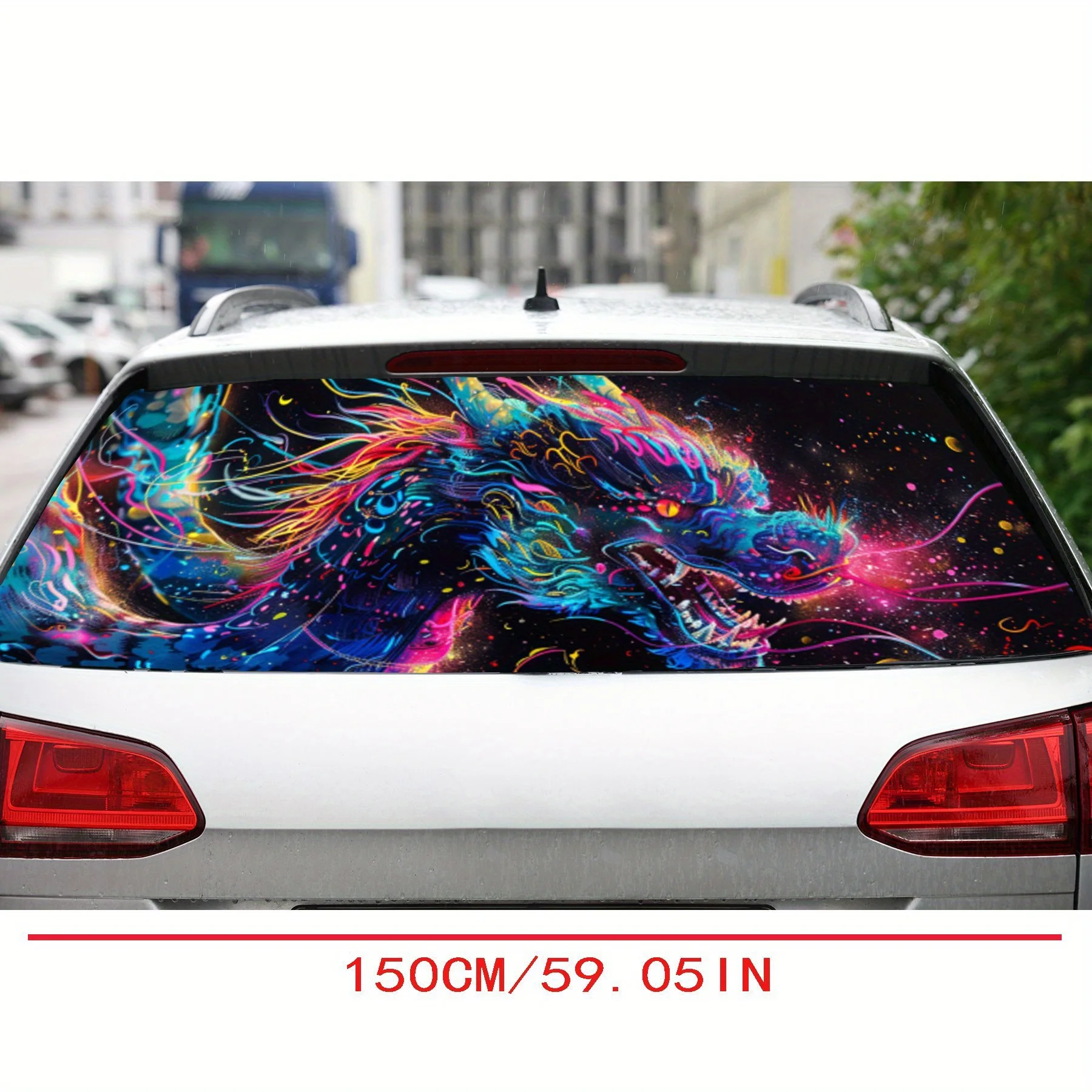 Fantasy Dragon in Colorful Sparks Car Rear Window Vinyl Wraps, Waterproof Self-adhesive Car Vinyl Wraps, Surface Protection, Per