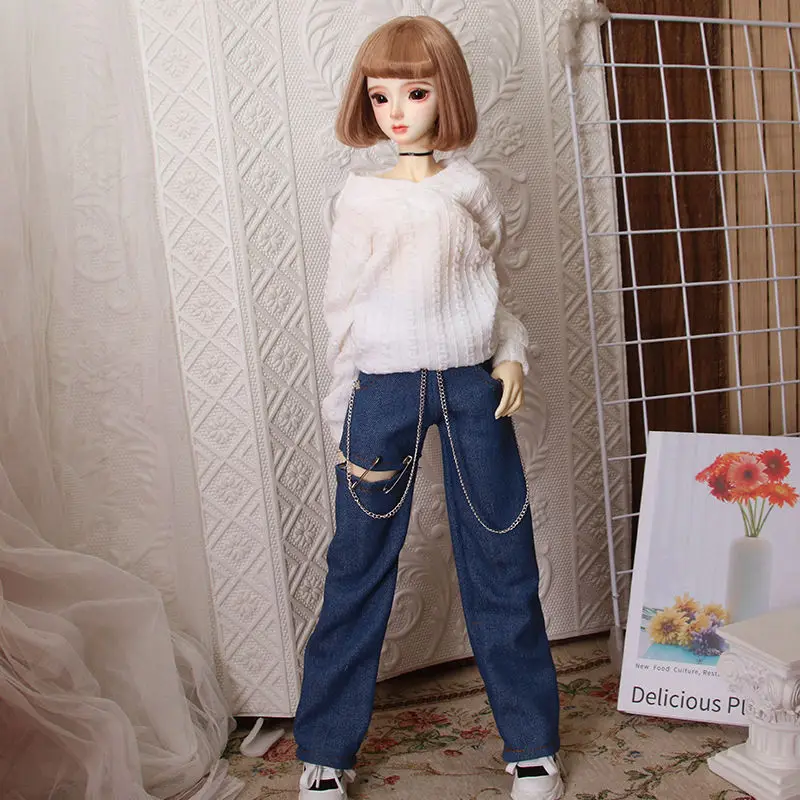 New 1/3 1/4 1/6 Doll's Clothes for Bjd Doll Pants Casual Handsome Patchwork Chain Jeans Diy Girl Toys Dress Up Doll Accessories