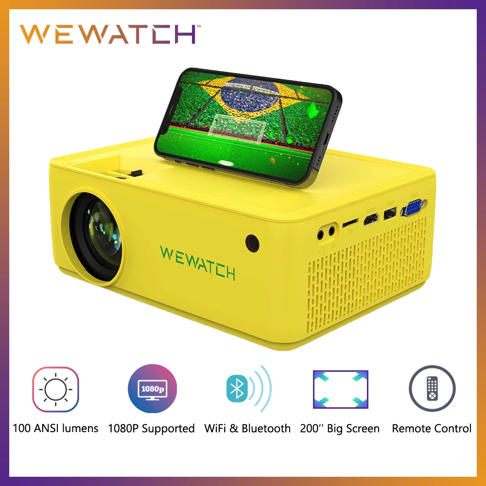 WEWATCH-V10G 브라질 커스텀 에디션 8500 루멘 휴대용 프로젝터 네이티브, 1280*720 HD 1080P 지원 홈 미니 영화 프로젝터