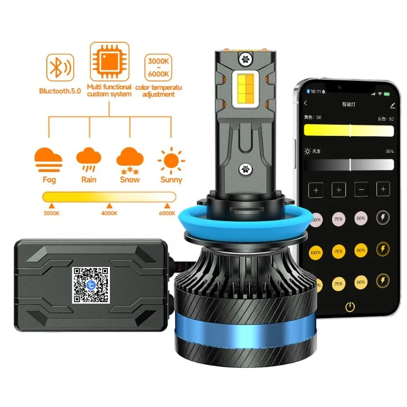 EURS H11 LED Three Color for Car Headlights H7 H8 H9 9005 HB3 9006 HB4 H4 6000K 4300K 3000K LED Bulb Lights 12V