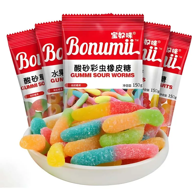 Bonumii Gummy, 5,3 onças (150g) * 2 pacotes, gomas com sabor de frutas, açúcar azedo, doces gommosos, sabores aleatórios enviados