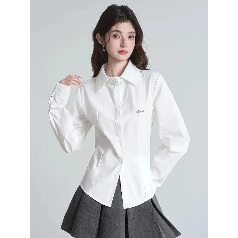 

College Style White Jk Uniform Long-sleeved Shirt for Women Autumn Waist Slim Shirt Bottoming Shirt Top
