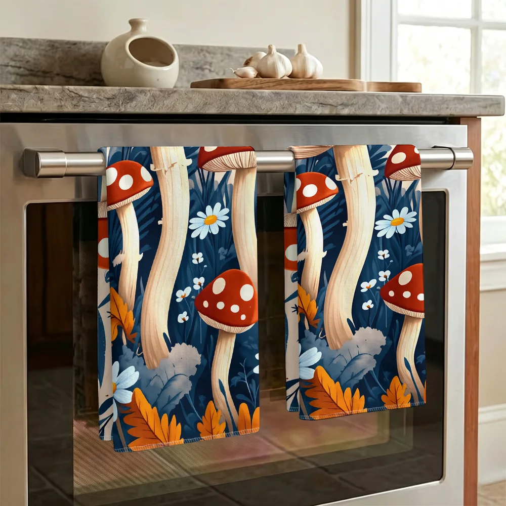 1pc/2pcs Mushroom Print Kitchen Towel-Super absorbent, reusable polyester dishcloths perfect for home decor, cooking, baking and