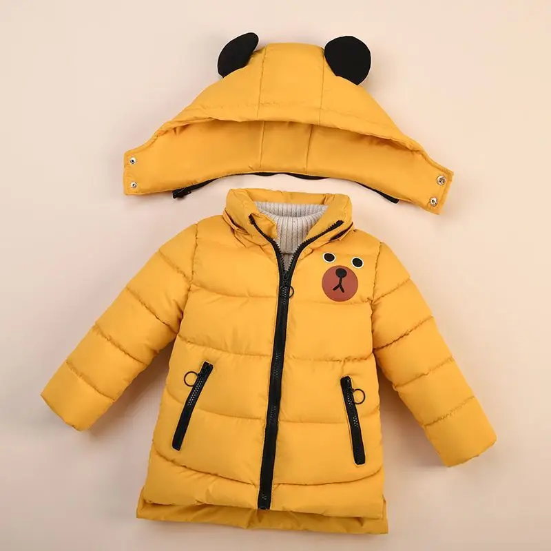 2024 Fashion Baby Boys Jacket Autumn Winter Cartoon Bear Thicken Keep Warm Hooded Down Coat For Kids 1-6 Years Child Outerwear