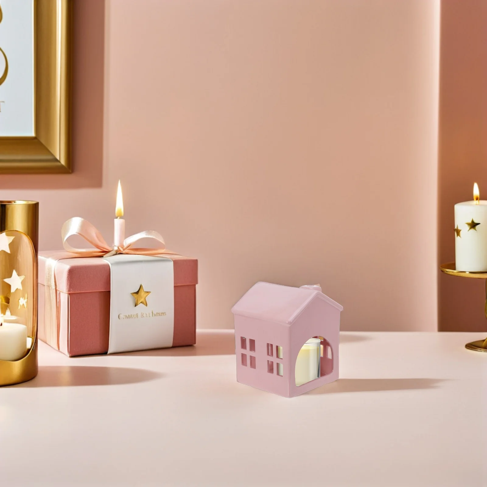 

House Shaped Ceramic Tealight Holder Artistic Hollow Holder Decor Modern Tabletop Arrangement Warm Light Stand