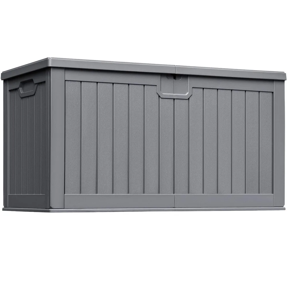 230 Gallon HDPE Outdoor Storage Box with Removable Dividers Weatherproof Oversized Deck Box for Patio Garage Garden Gray
