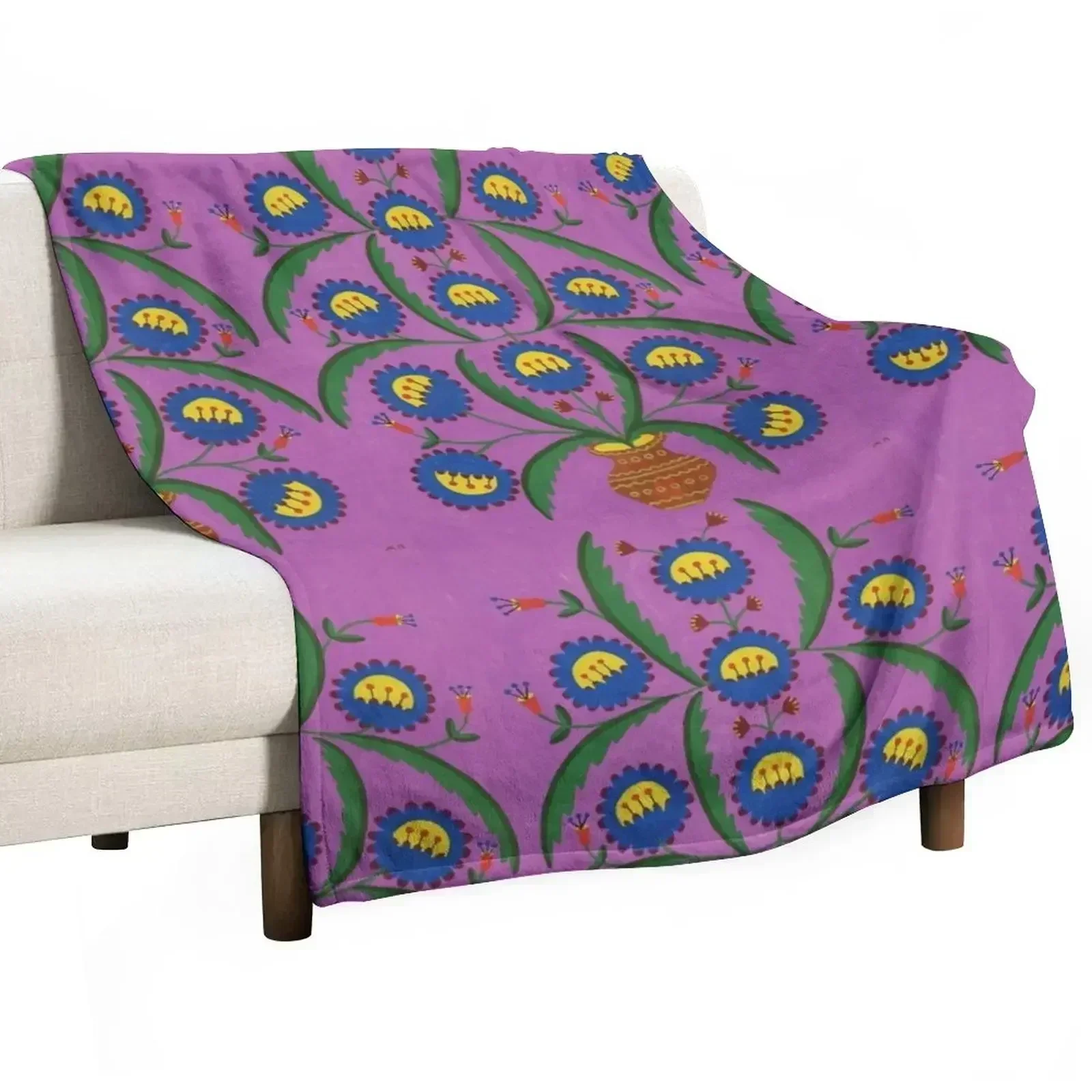 

Maria Prymachenko Flowers in a Pot 1992 Throw Blanket Stain Resistant Cozy Warm Blanket