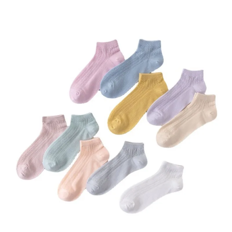 【10 Pairs】Low Tube Socks Women's Spring, Autumn，Summer Cotton Simple Solid Color Breathable Sweat-absorbing Deodorant Versatile