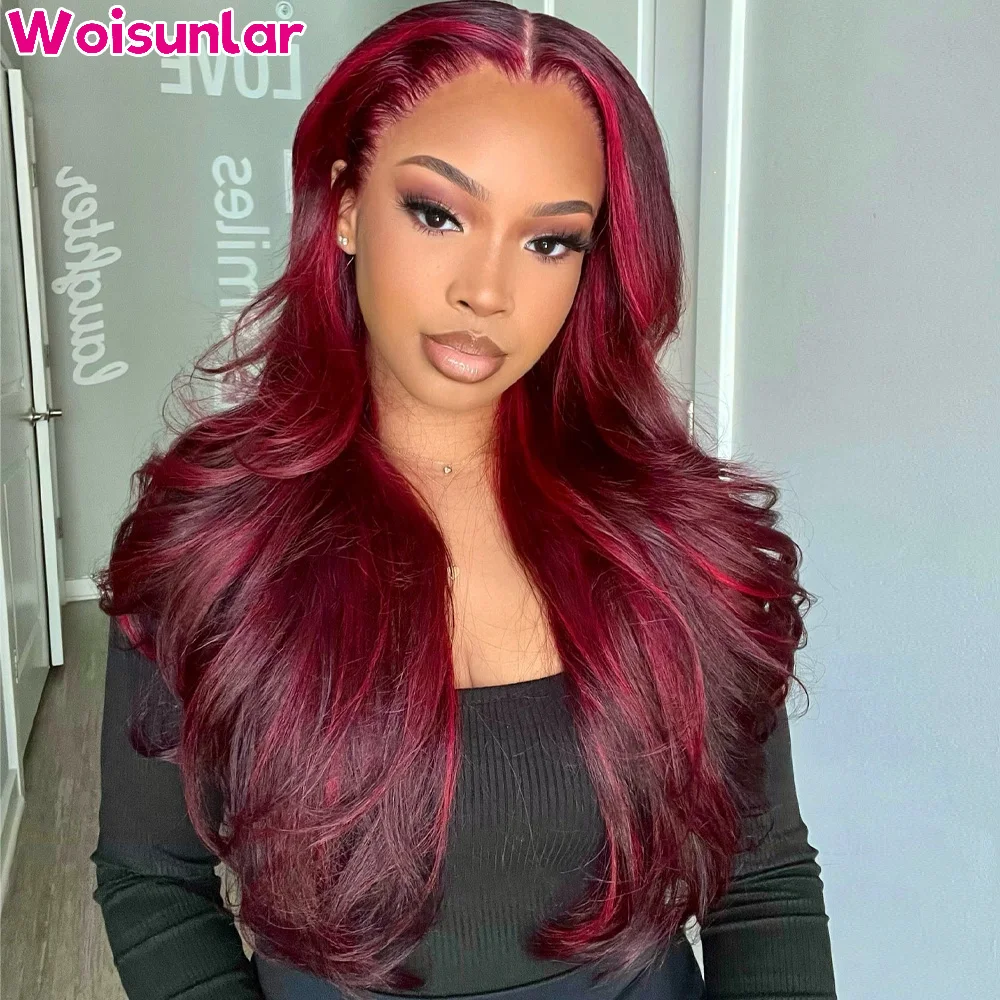 Highlight red Lace Front Human Hair Wigs Straight 180% Density For women 13x4 13x6 Transparent Lace Front wigs Human hair 100%