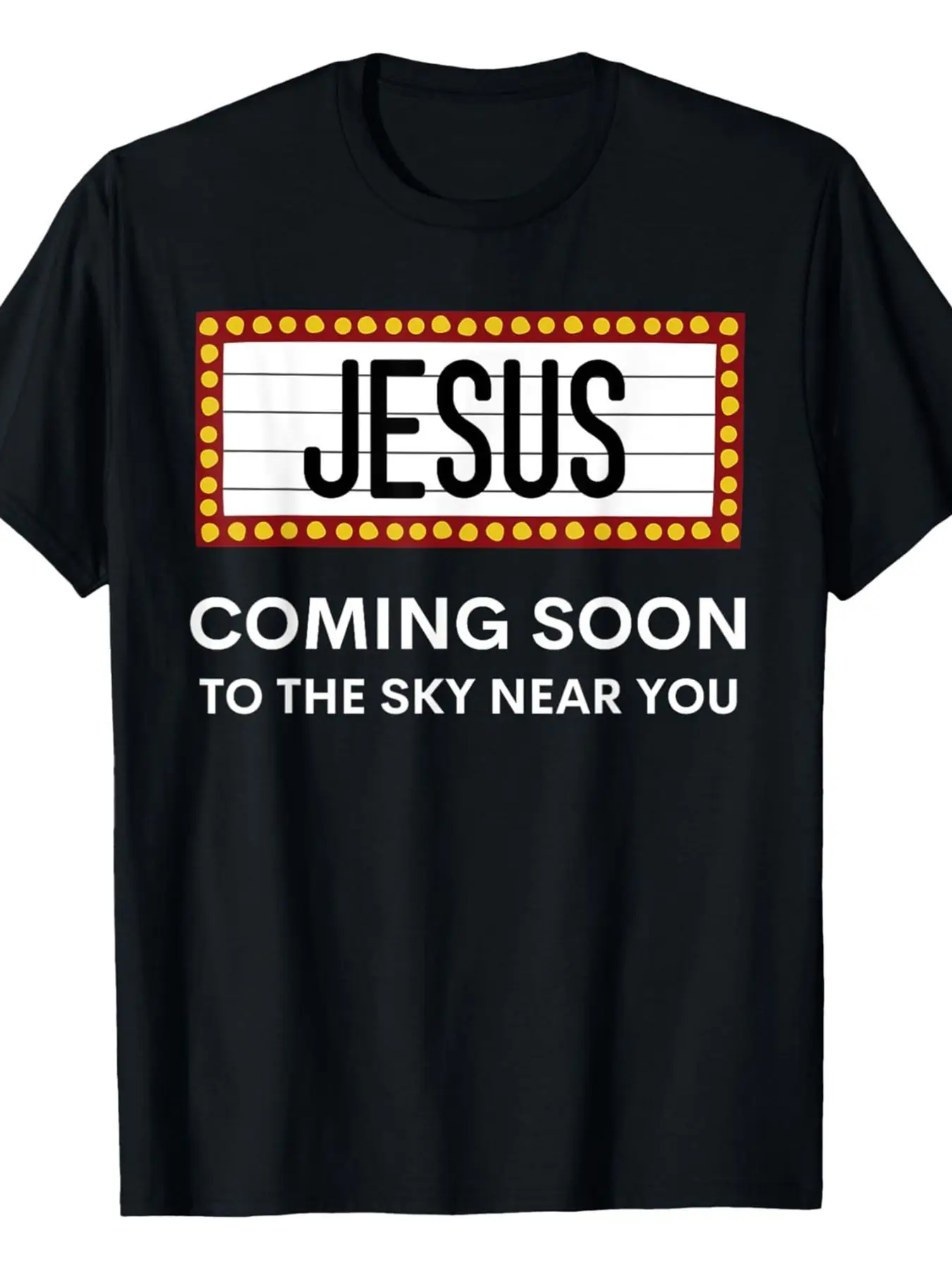

Men's large-sized Christian T-shirt - Religious theme with lighting design of Jesus' imminent arrival, black and white print