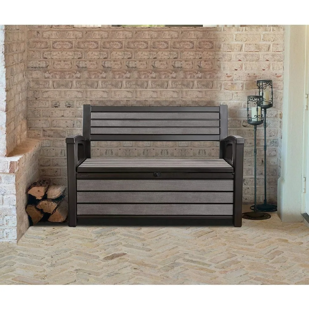 60 Gallon Plastic Resin Weather Resistant Outdoor Backyard Patio Storage Bench Deck Box, Grey