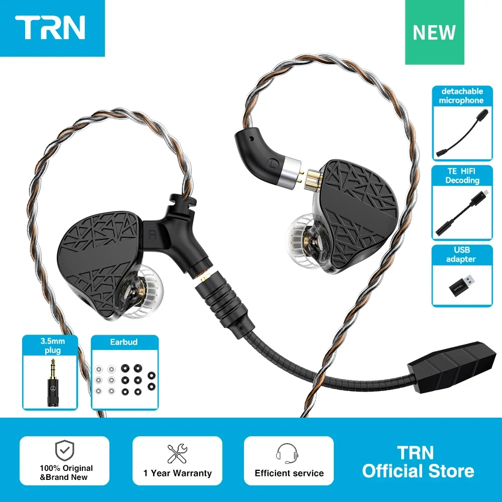 TRN Mars Best Hifi Wired in-Ear Earphone Triple Hybrid 1DD+1BA+1Vibration Driver DJ Monitors Headphone with Mic 1.2/2m Cable