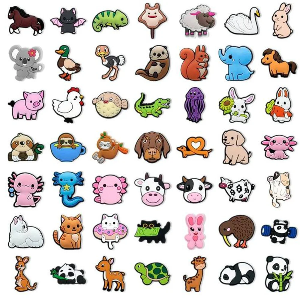 50PCS PVC Cute Animals Shoe Charms for Kids Women Dogs Duck Shoe Decorations Pins Men Sandals Accessories Clog Buckles Gifts