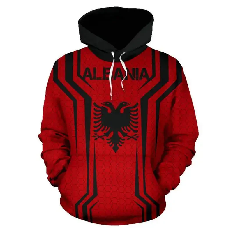 

Albania Flag Pattern Hoodies Spring Autumn Long Sleeve National Emblem 3D Printed Sweatshirt Casual Oversized Mens Pullovers