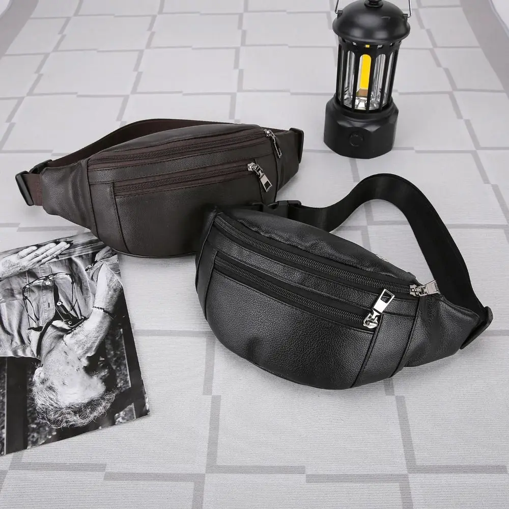 Men's Synthetic Leather Waist Packs Bag Multifunctional Cash Wallets Outdoor Business Crossbody Bag Waterproof Sporting Pack Bag image 4