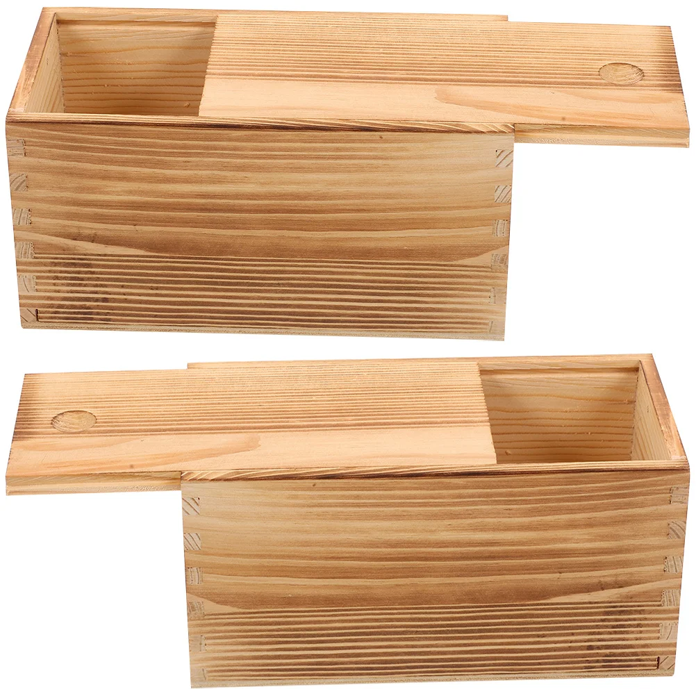 

2Pcs Wooden Jewelry Storage Box Sliding Lid Compact Portable Organizer Case for Rings Bracelets Wooden Box with Sliding Lid