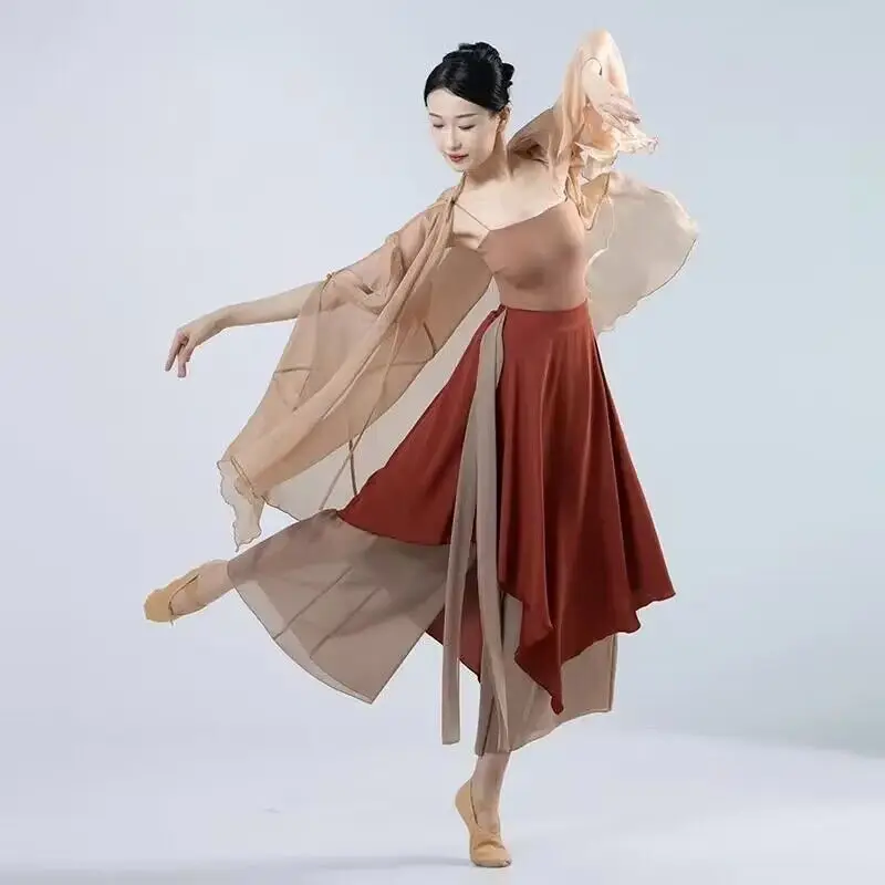 

Women's Chinese Style Folk Dance Classical Dancer Performance Costume Elegant Cardigan Training Suit Body Rhythm Long Outer Yarn