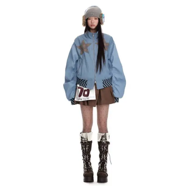 

Women's 2025 Fall Stand Collar Zip Up Jacket Asymmetrical Dual Zipper Casual Chic Coat