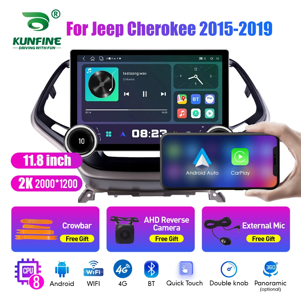 11.8 Inch 2K Double Knobs 2 Din Car Radio For Honda Cherokee2015-2019 Car Radio DVD Multimedia Video Player Android Auto Carplay