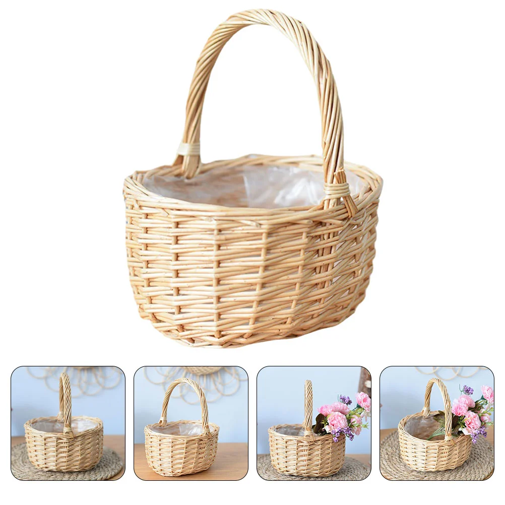 Desktop Portable Egg Basket Lovers Fruit Wicker with Cover Rattan Flower Holder