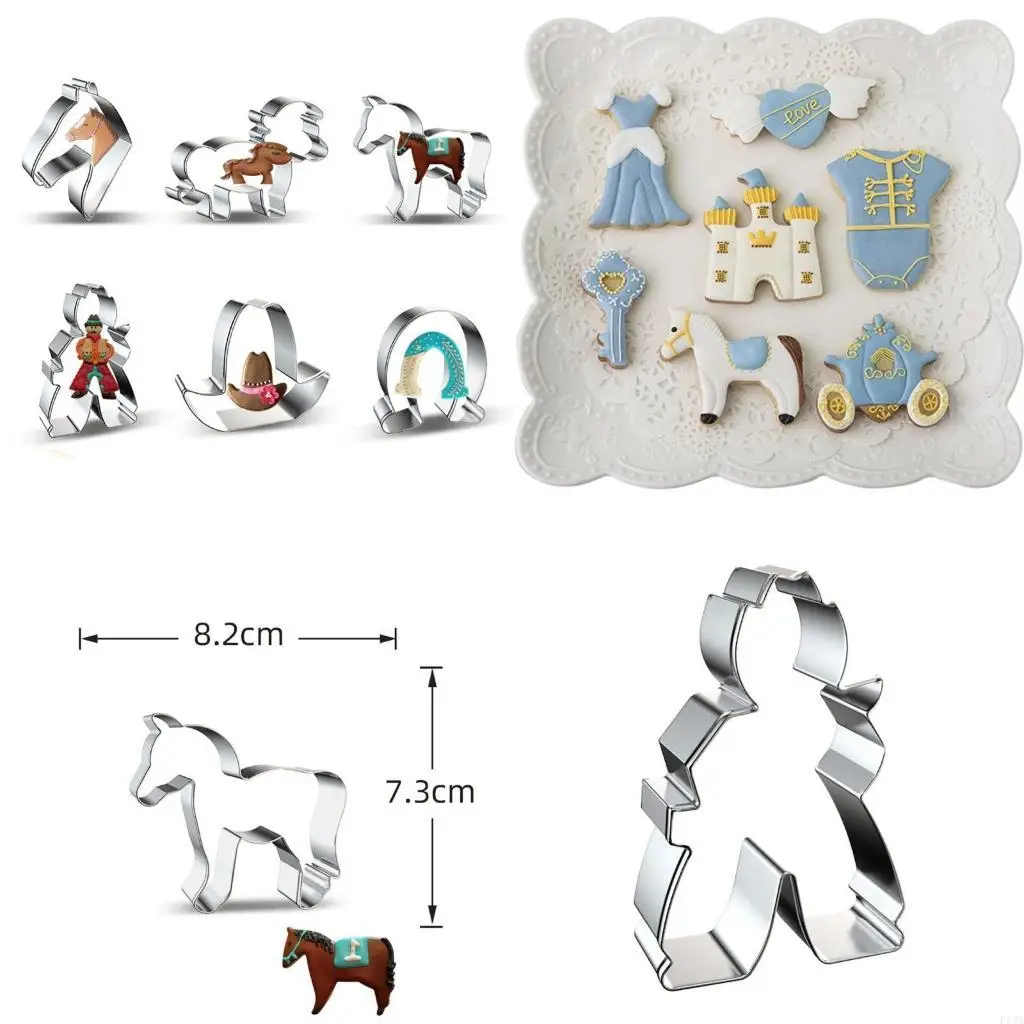 F19B 6 Pieces Stainless Steel Biscuits Cutters Cartoon White Horse Cowboy Cake Mold DIY Baking Utensils Cookie Cutting Moulds
