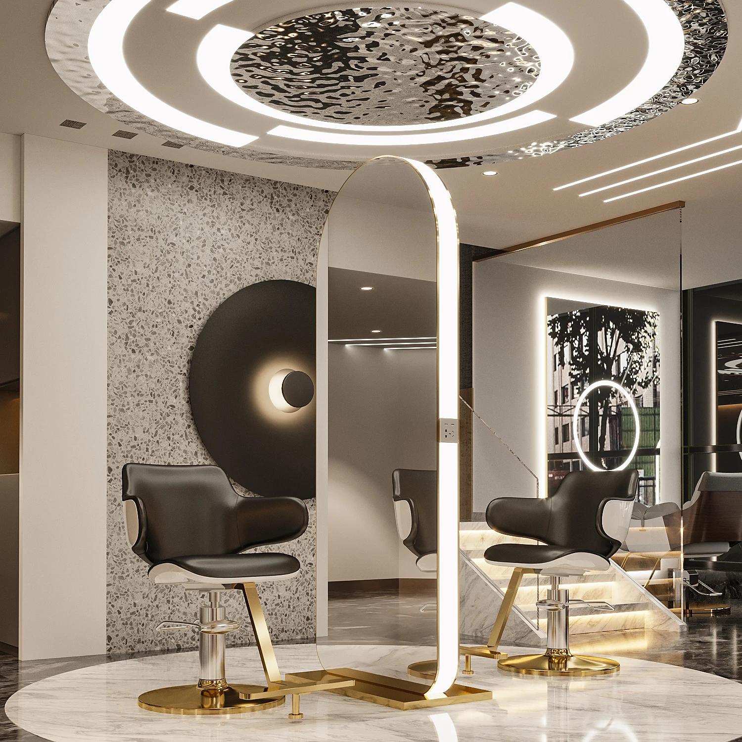 Mode hoogwaardige op maat gemaakte dubbelzijdige kappers- en schoonheidsspiegel aan de muur voor kapsalon