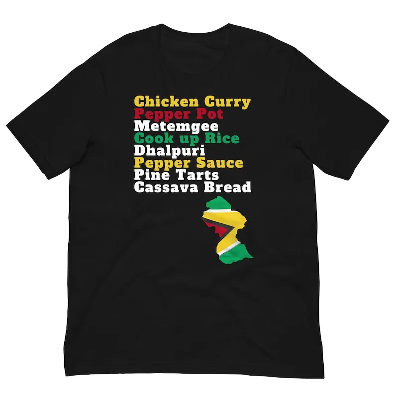 Guyanese Foods Unisex Short Sleeve Caribbean Cuisine and Culture Tshirt Apparel Gift Letters Casual Short-sleev Streetwear Adult
