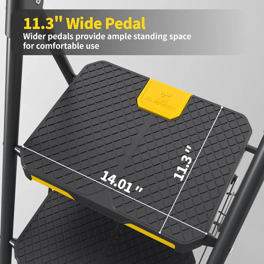3-traps ladder, stevige stalen opstapkruk met veilig vergrendeld ontwerp, leuning, antislip brede pedalen, laad testen van 800 lbs