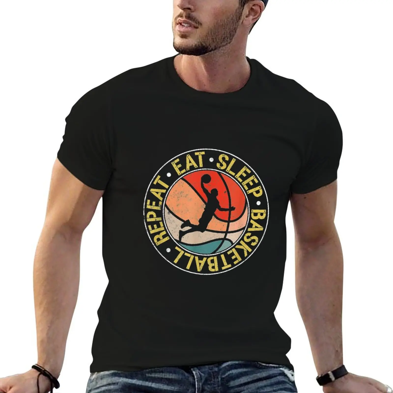 

eat sleep basketball repeat T-Shirt cotton t shirts man 100% man t shirt graphic men t shirt cotton 100% T-shirt