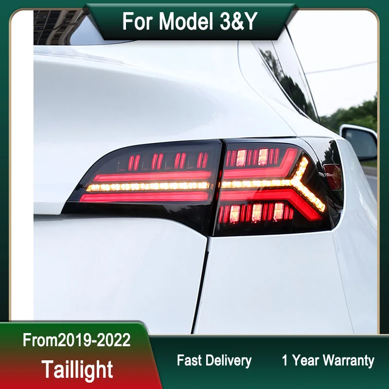 Car Tail Lights For Tesla Model 3 Model Y 19-22 Fishbone Brake Reverse Tail Lamp Dynamic Turn Signal Light Tail Lamp Assembly