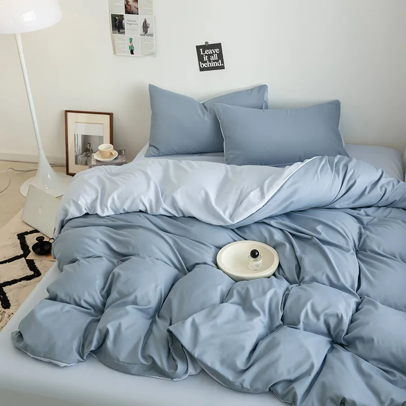 

Washed Cotton Brushed Three-Piece Set Single Quilt Cover Mixed Solid Color Double-Piece Four-Piece Set St