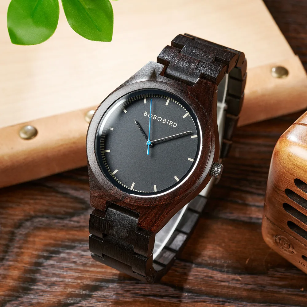 Men\'s Watches BOBO BIRD Wooden Watch for Men Casual Wristwatch Ebony Wood Clock Customized Dropshipping