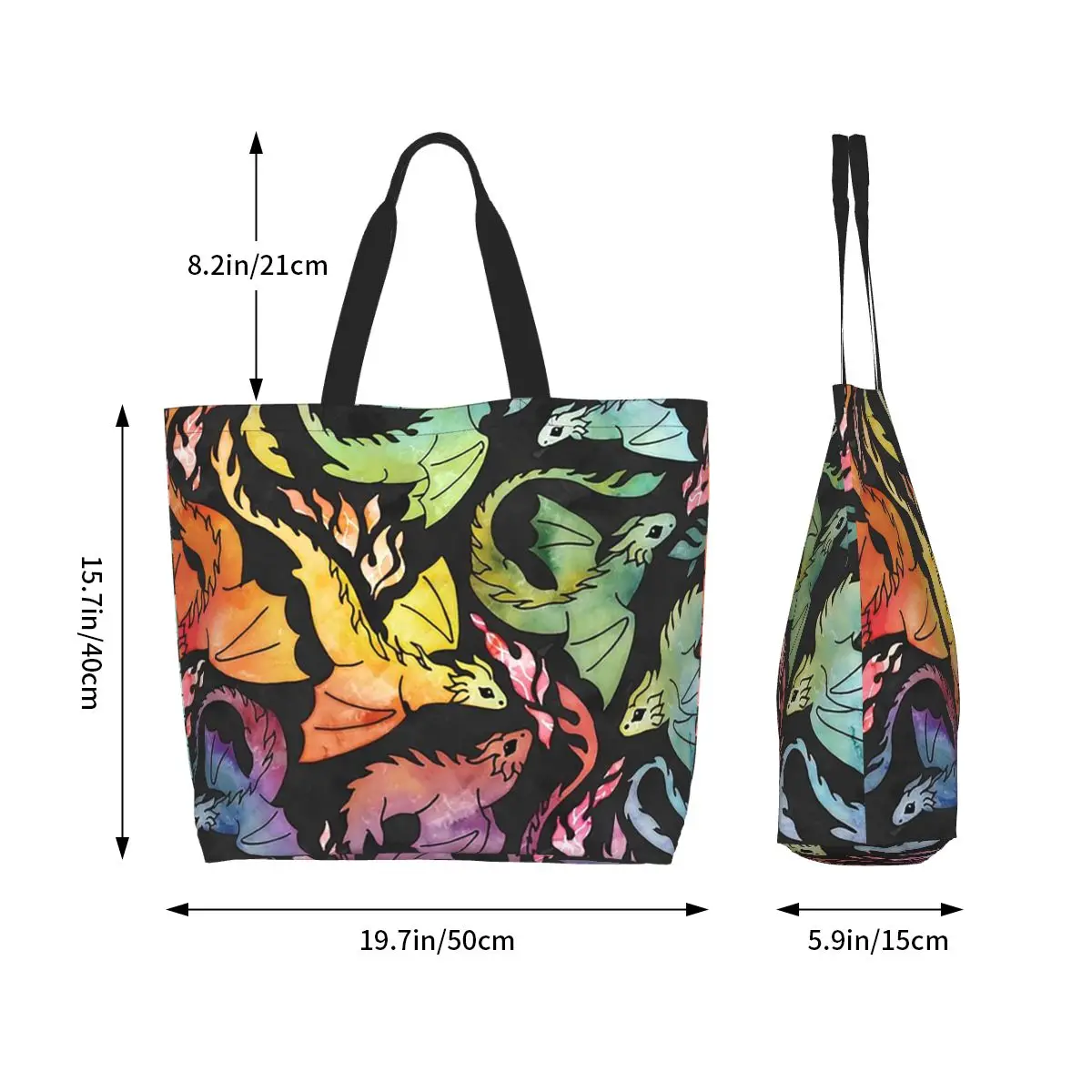 Dragon Fire Dark Rainb Shopping Tote Bag Canvas Large Capacity Shoulder Bags Shopper Grocery Handbag for Women