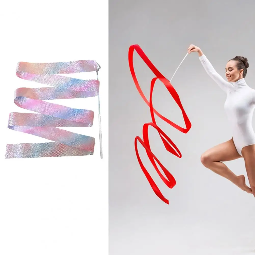 Eye-catching Long Ribbons Extra Soft Satin Kids Rhythmic Gymnastics Sparkling Long Ribbons Twirling Ribbons Multipurpose